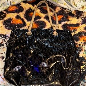 Michael Kors Jet Black Metallic Tote Shoulder Bag